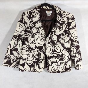Talbots Coffee and Cream Floral Blazer 3/4 Sleeve